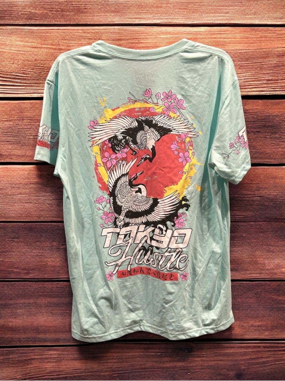 Fresh Laundry Tokyo Hustle Graphic T-Shirt Size Large Green Vibrant